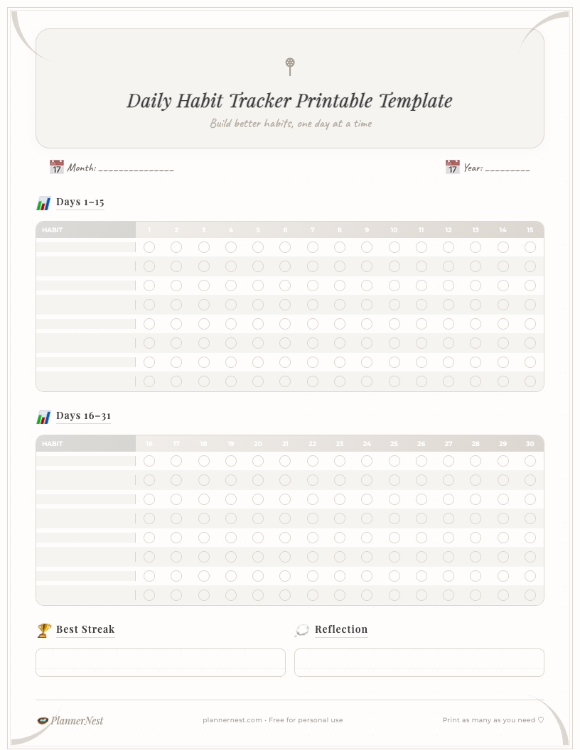 Preview of a beautiful floral daily habit tracker printable PDF, featuring sections for listing 7 habits, daily check-off boxes for a full week, and a dedicated notes area, designed for students to track progress.