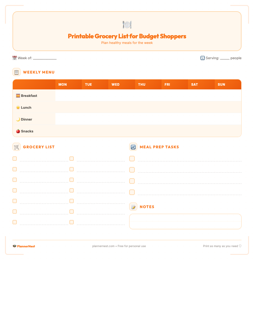 A vintage-style free printable grocery list for budget shoppers, featuring neat handwritten-look categories for produce, dairy, pantry, and more, with ample space for quantities and notes, set against a faded, old-paper background.